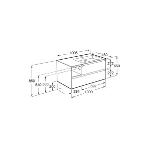 Tenue unik 2 tiroirs lavabo asymétrique droite 1000mm bleu nuit mat - ROCA A851938538 