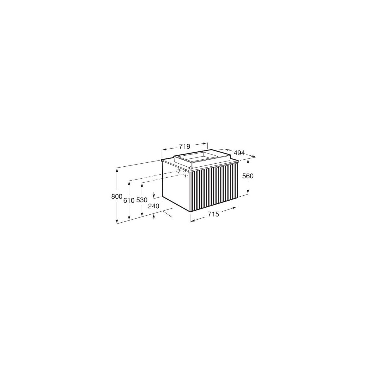 Horizon unik meuble 1 tiroir 700 + plan noir + vasque 600x380 mm noire mate - ROCA A851954553 