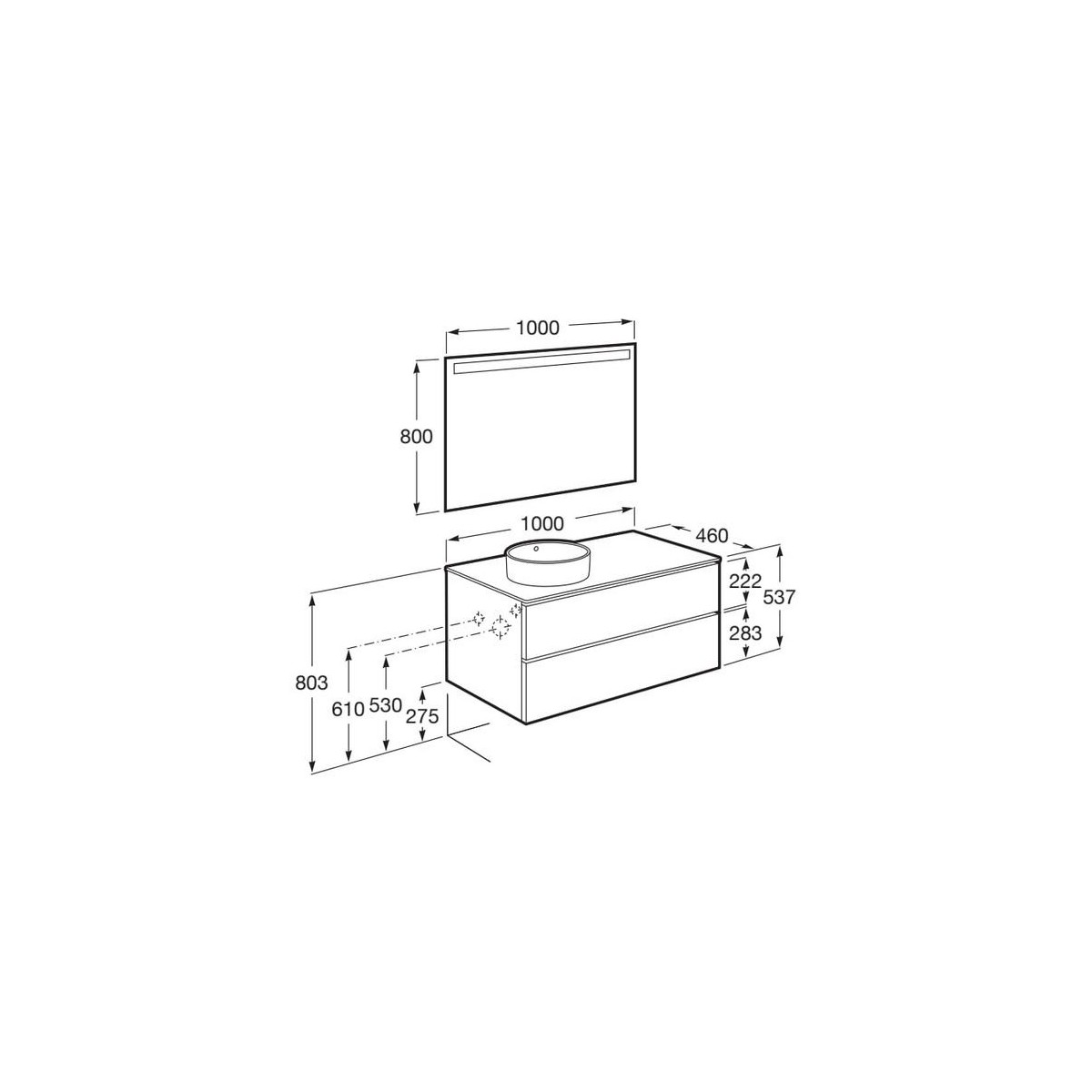 The gap pack 2t pour vasque à gauche 1000mm bleu mat/ poignées noires - ROCA A851971548 