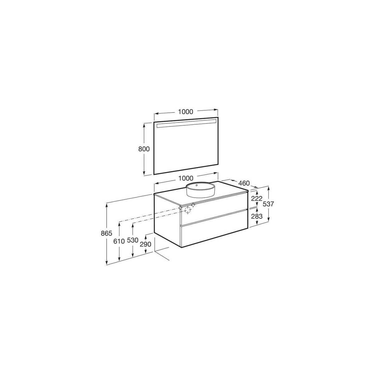 The gap pack 2t pour vasque centrée 1000 blanc brillant/poignées alu brillantes - ROCA A851973806 