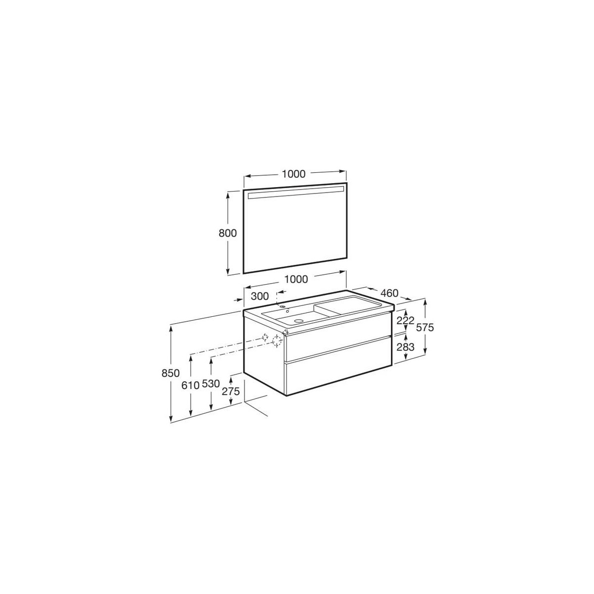 The gap pack 2t lavabo mural gauche 1000mm bleu mat/ poignées noires - ROCA A851977548 