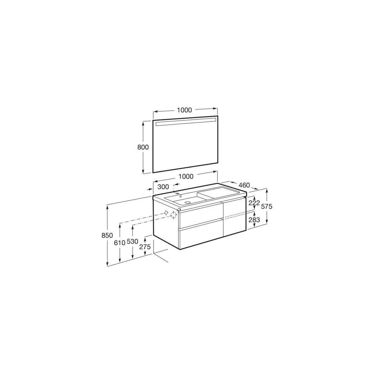 The gap pack 2t + 1p lavabo mural gauche 1000mm city oak/poignées nickel mat - ROCA A851979402 