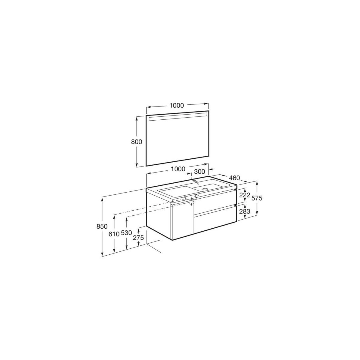 The gap pack 2t + 1p lavabo mural droite 1000mm city oak/poignées nickel mat - ROCA A851980402 