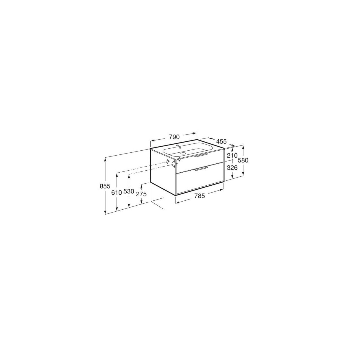 Optica unik 2 tiroirs 800 mm noyer - ROCA A851983517 