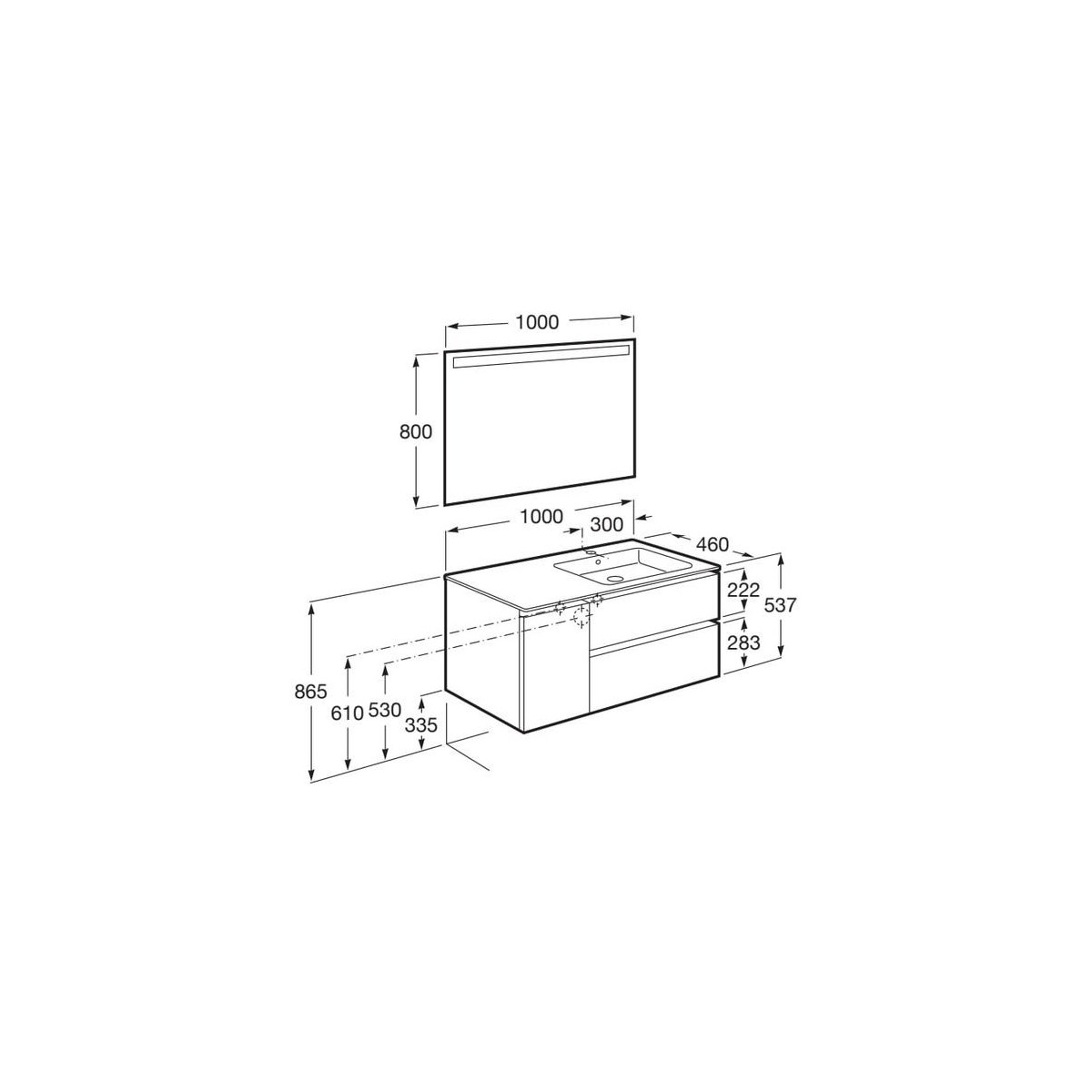 The gap pack 2t + 1p 1000 mm asymétrique droite city oak/poignées nickel mat - ROCA A851999402 