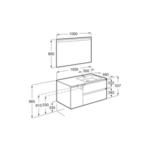 The gap pack 2t + 1p 1000 mm asymétrique droite gris moyen mat/poignées noires - ROCA A851999547 