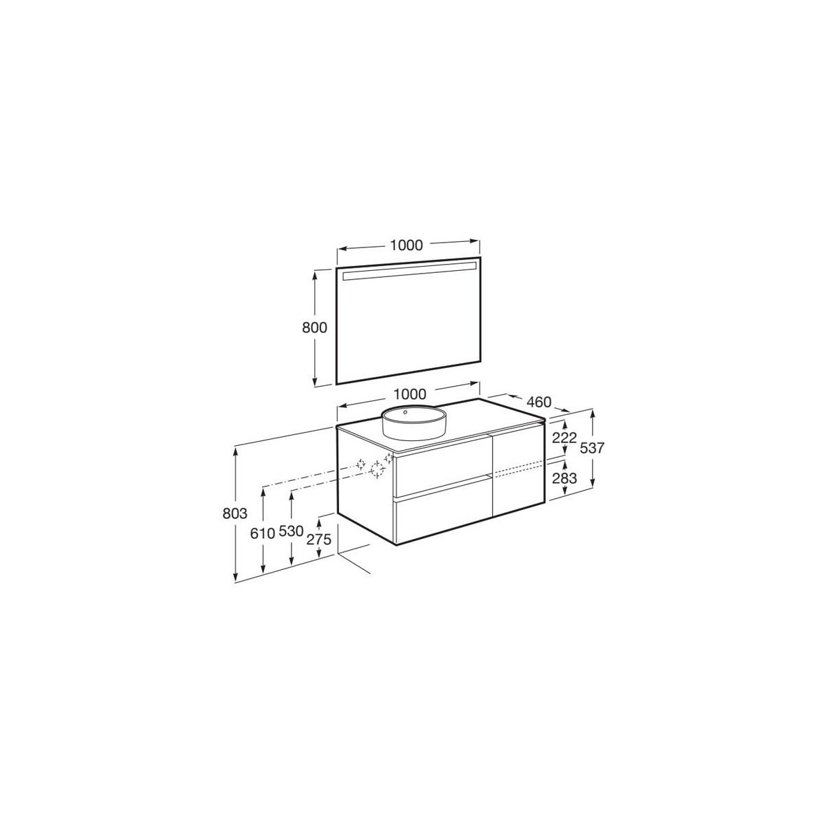 The gap pack 2t + 1p pour vasque à gauche 1000mm blanc mat/poignées noires - ROCA A852000509 