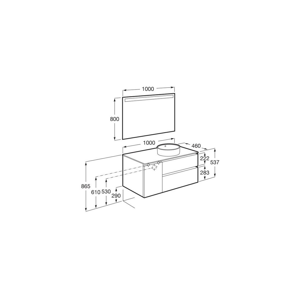 The gap pack 2t + 1p pour vasque à droite 1000mm blanc mat/poignées noires - ROCA A852001509 