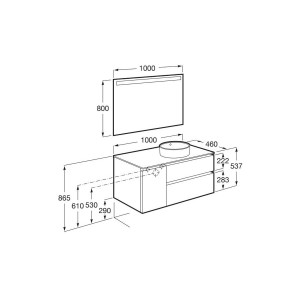 The gap pack 2t + 1p pour vasque à droite 1000mm gris moyen mat/poignées noires - ROCA A852001547 