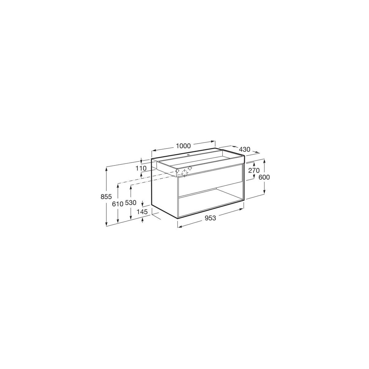 Tura unik 1t 1 niche inf lav percé 1t 1000 mm orme clair - ROCA A852037565 