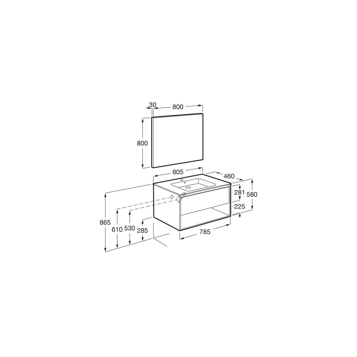 Tenor pack 1t 1 niche inf 800 mm blc brillant - ROCA A852087806 
