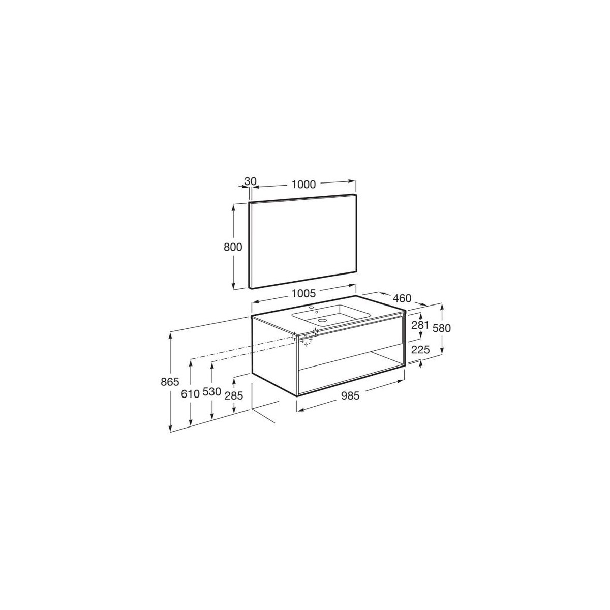 Tenor pack 1t 1 niche inf 1000 mm blc brillant - ROCA A852088806 
