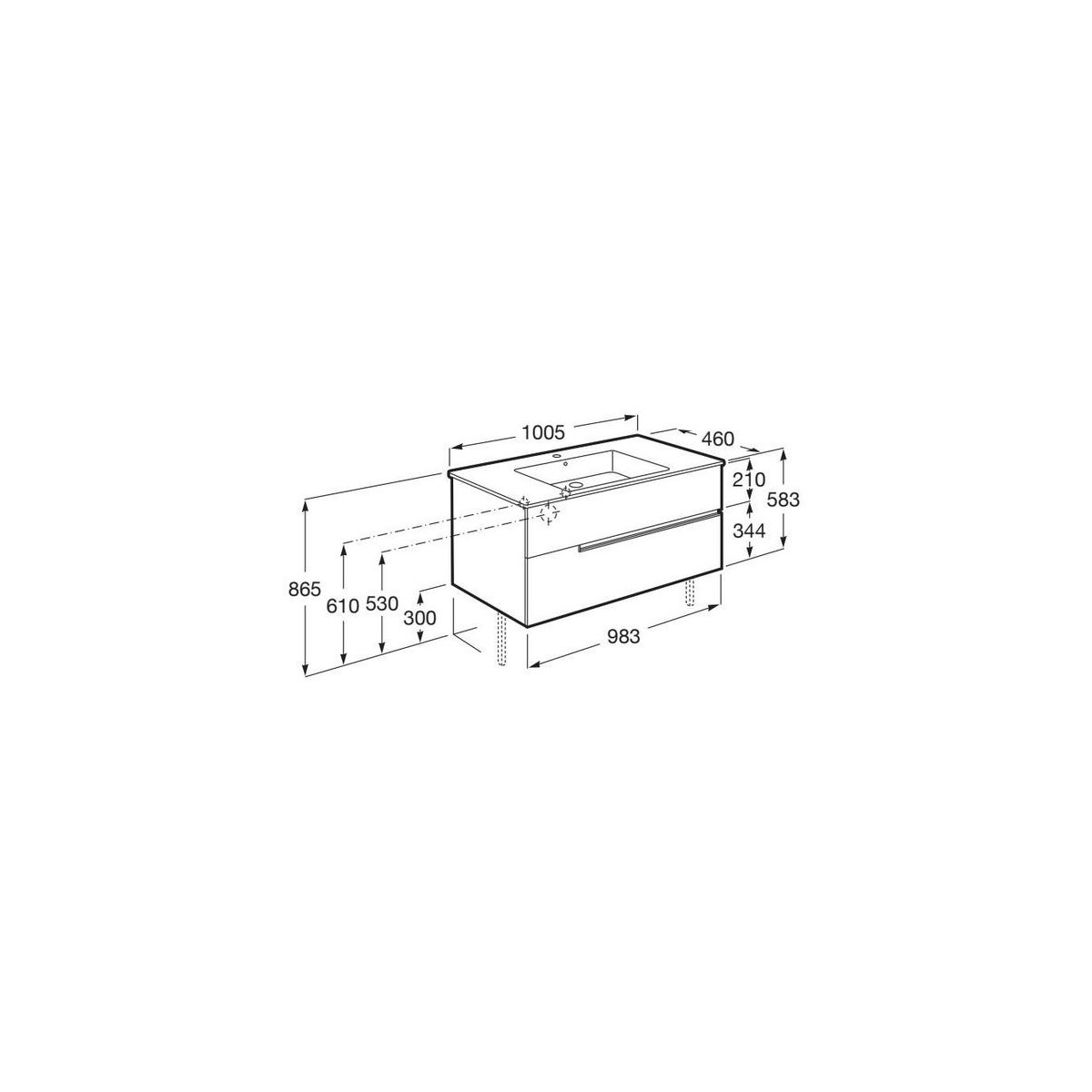 Victoria-n unik (meuble+lavabo) 2 tiroirs 1000 mm blanc mat - ROCA A852098509 