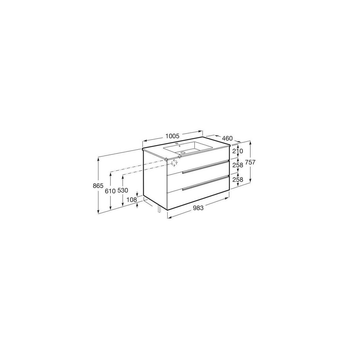 Victoria-n unik (meuble+lavabo) 3 tiroirs 1000 mm onyx - ROCA A852103531 