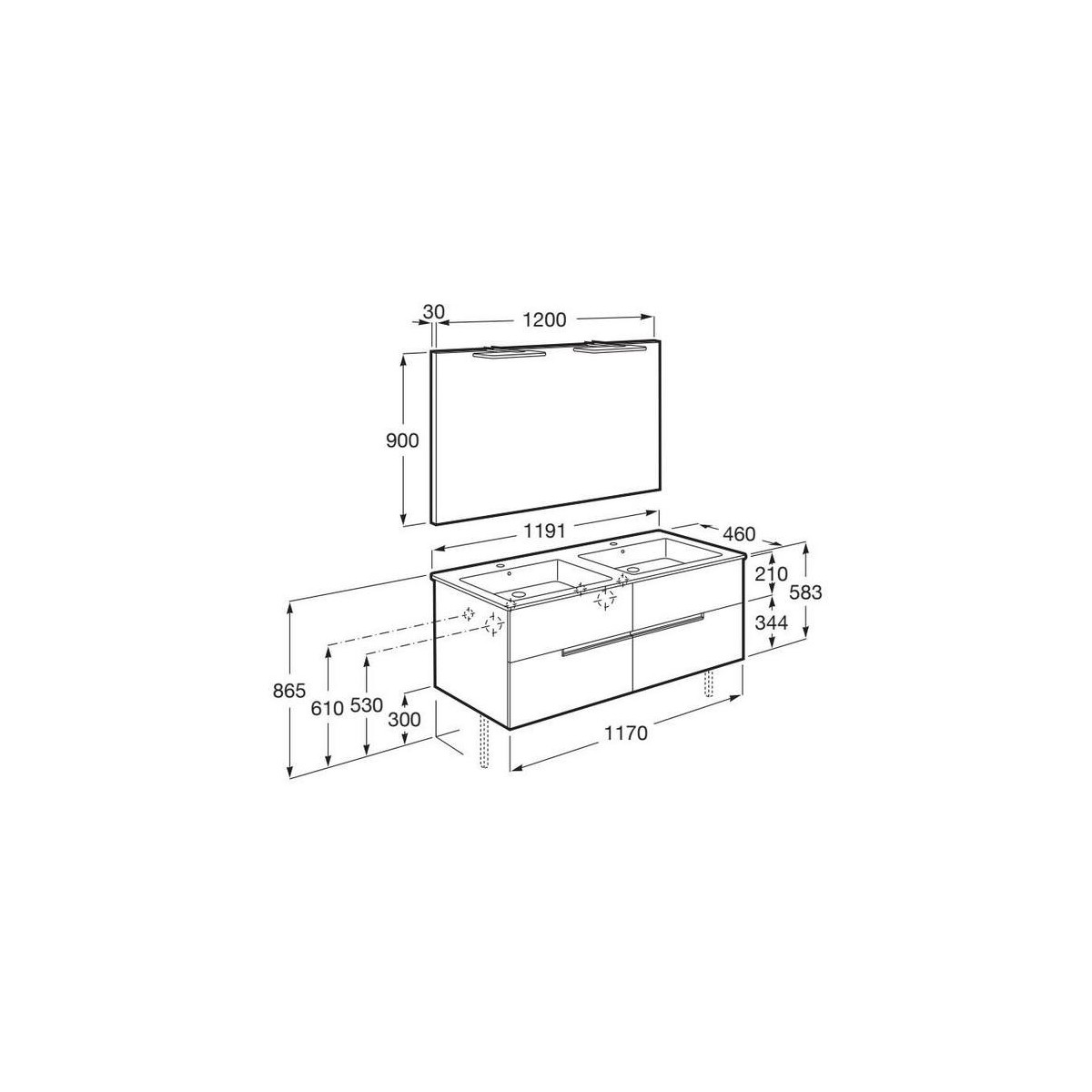Victoria-n pack (meuble+lavabo+miroir+appliques) 4 tiroirs 1200 mm vert sauge - ROCA A852109564 
