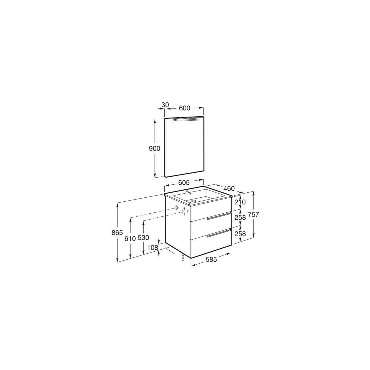 Victoria-n pack 3 tiroirs droite 600 mm vert sauge - ROCA A852110564 
