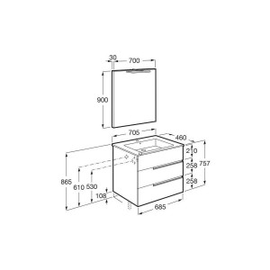 Victoria-n pack (meuble+lavabo+miroir+applique) 3 tiroirs 700 mm noyer - ROCA A852111517 