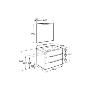Victoria-n pack (meuble+lavabo+miroir+applique) 3 tiroirs 800 mm blanc mat - ROCA A852112509 