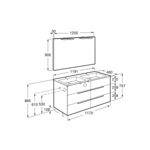 Victoria-n pack (meuble+lavabo+miroir+appliques) 6 tiroirs 1200 mm blanc mat - ROCA A852114509 