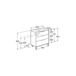 Optica unik 3 tiroirs et lavabo porcelaine 800 mm noyer - ROCA A852457517 