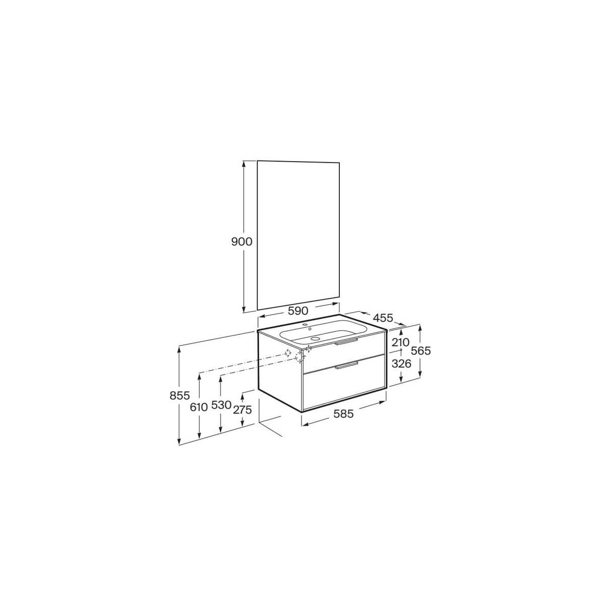 Optica pack 2 tiroirs 600 mm noyer - ROCA A852459517 