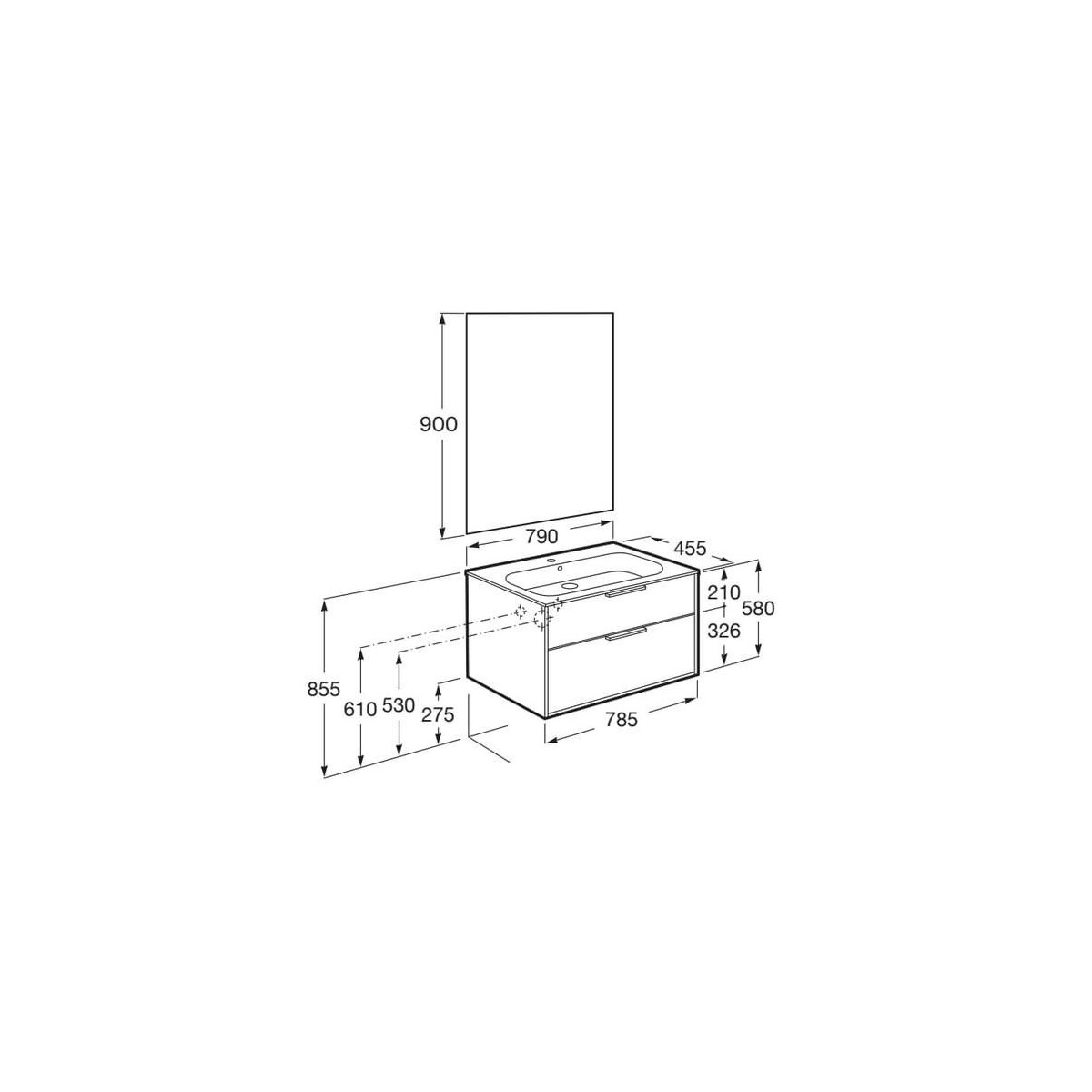 Optica pack 2 tiroirs 800 mm frêne clair - ROCA A852461541 