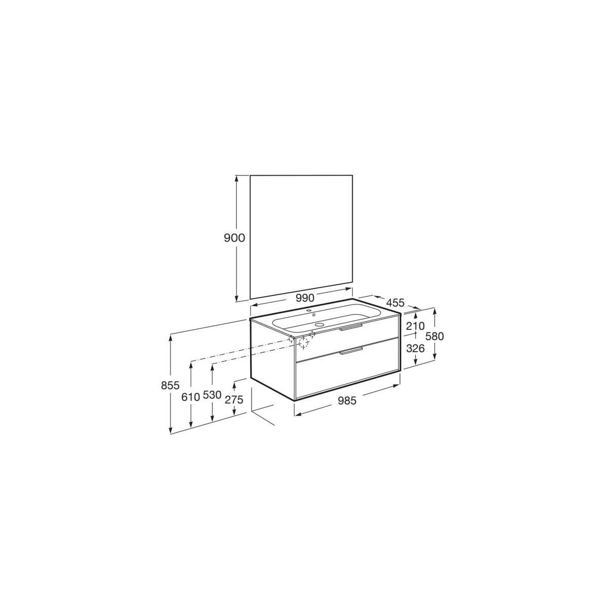 Optica pack 2 tiroirs 1000 mm noyer - ROCA A852462517 