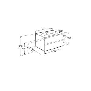 Tenue unik (meuble + lavabo plan procelaine) 2 tiroirs 800mm bleu nuit mat - ROCA A852486538 