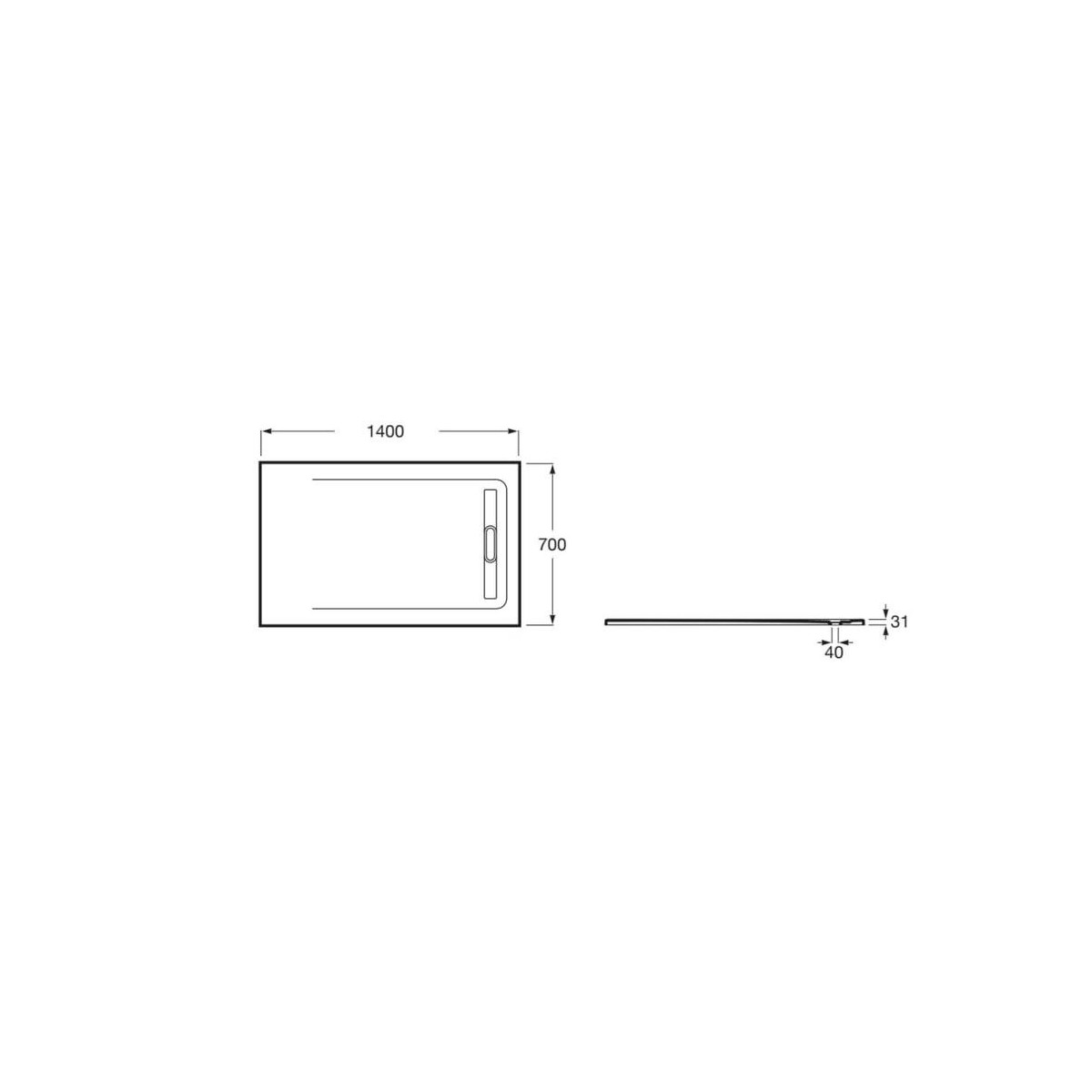 Aquos Receveur Stonex Avec Vidage 1400X700 Onyx - ROCA AP6015782BC01640 