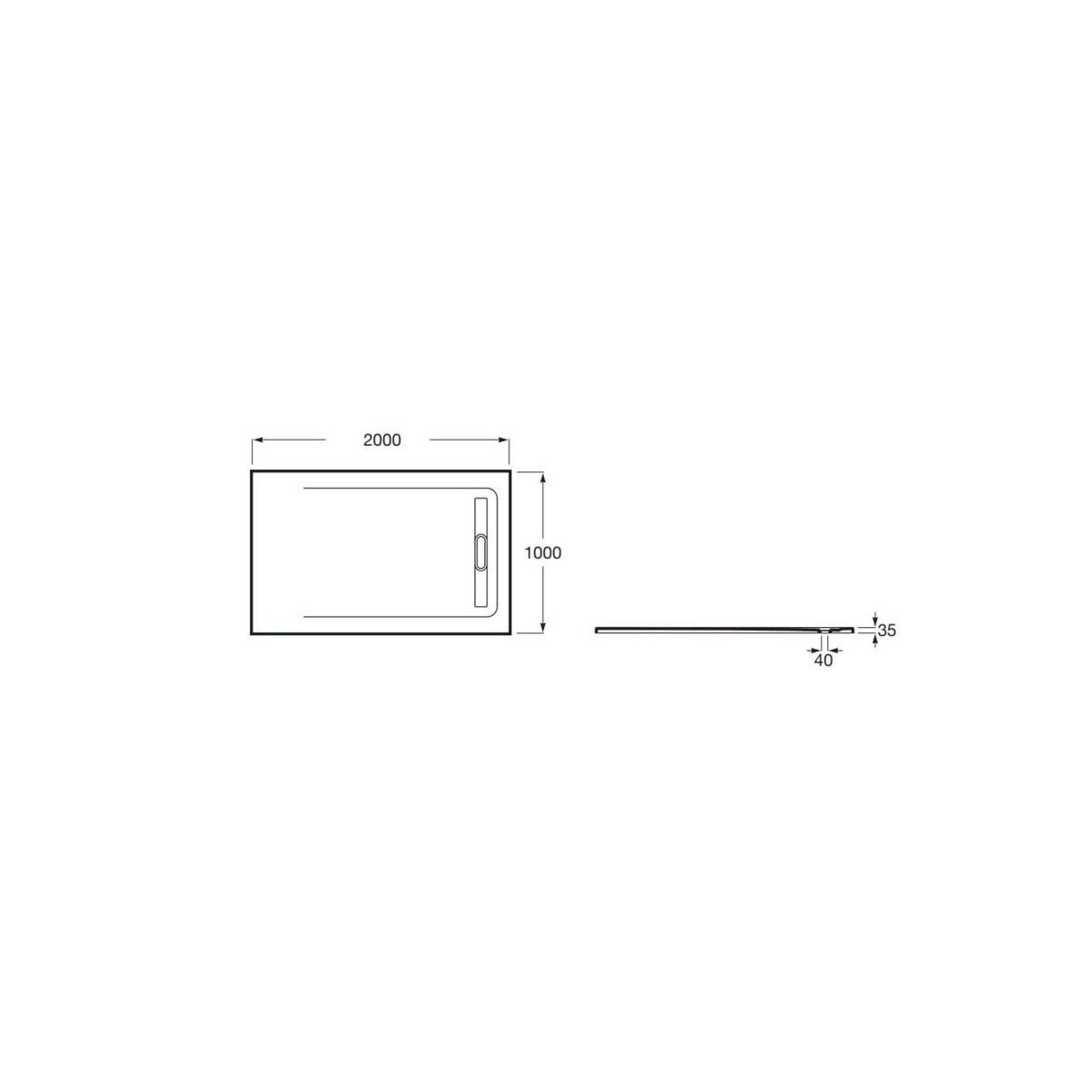 Receveur de douche 2000X1000 Noir Aquos - ROCA AP6017D03E801400 