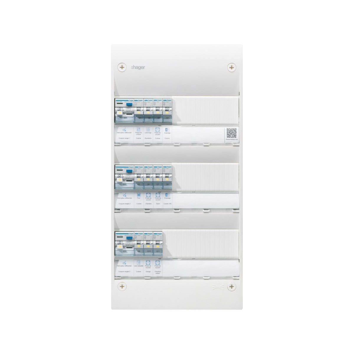 Tableau électrique gamma+ 13, pré-équipé 3 rangées, 13 M, Quickfix - HAGER GDM313A 