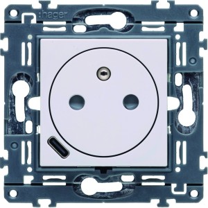 Prise de courant affleurante gallery 2P+T avec USB-C Pure - HAGER WXF114B 