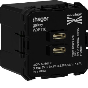 Chargeur gallery double USB C+C 20W - HAGER WXF116 