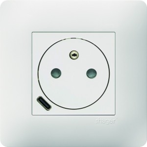 Prise de courant affleurante essensya 2P+T avec USB-C Pure - HAGER WE114 