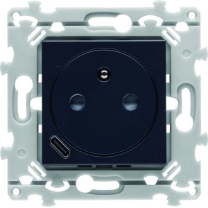 Prise de courant affleurante essensya 2P+T avec USB-C Anthracite - HAGER WE114A 