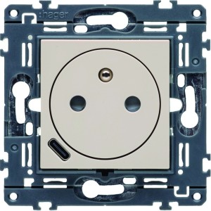 Prise de courant affleurante gallery 2P+T avec USB-C Dune - HAGER WXF114D 