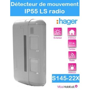 Détecteur de mouvement exterieur 2x12m- special animaux - Façade - IP 55 - S145-22X - Logisty Hager - pile lithium fournie