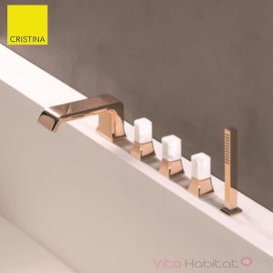 Mélangeur sur gorge 5 trous pour bain/douche ITALY Or rose et poignée Calacatta brillant - CRISTINA ONDYNA IT12146CC