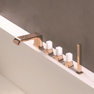 Mélangeur sur gorge 5 trous pour bain/douche ITALY Or rose et poignée Calacatta brillant - CRISTINA ONDYNA IT12146CC