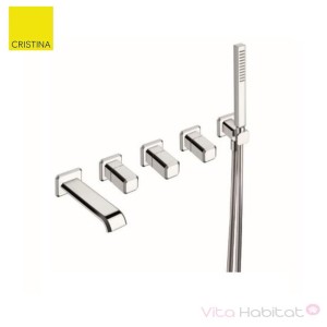 Façade mélangeur encastré 5 trous pour bain/douche ITALY Chromé + douchette - CRISTINA ONDYNA IT16551