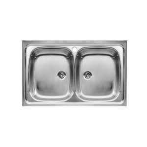 Evier inox 2 bacs pour installation sur meuble de 500 mm - ROCA A870420803