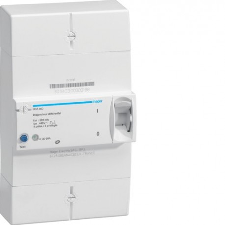 DD abo. 4P 30/60A 500mA inst. - DISJ. DIFF.PH-N  HAGER HDA460