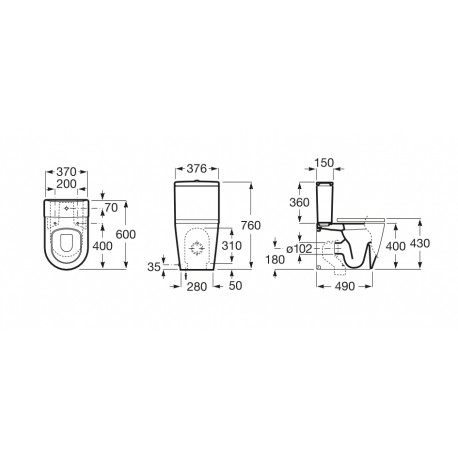 Cuvette de WC compacte Round à évacuation duale adossée au mur INSPIRA - ROCA A342528000