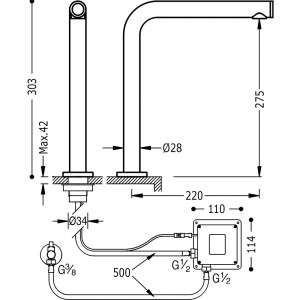 Robinetterie électronique cuisine une seule eau TOUCH‑TRES Système sensible au toucher. Ne pas appuyer. - TRES 161445