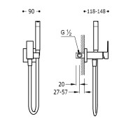 Mitigeur encastrable pour bidet/wc  Support dorite ou gauhe, interchangeable. Flexible satin. - TRES 00612301
