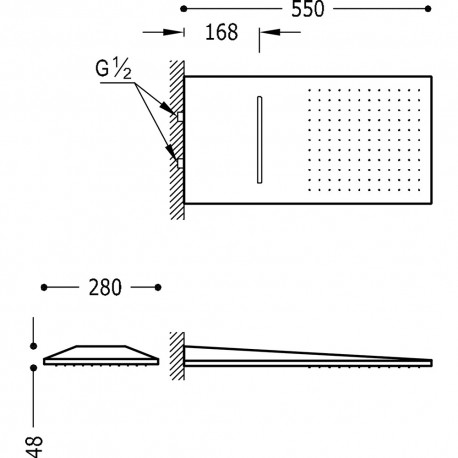 Douches murales acier inoxydable anticalcaire  2 types de jet (Pluie/Cascade). 280x550 mm. - TRES 29990301