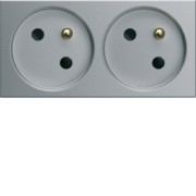 PC dble goul. 2P+T 16A titane - APPAREILLAGE MURAL GALLERY HAGER WXF422T