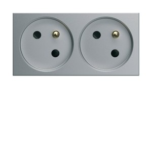 PC dble goul. 2P+T 16A titane - APPAREILLAGE MURAL GALLERY HAGER WXF422T