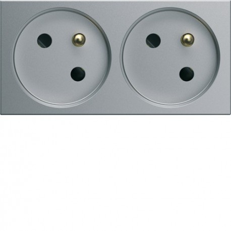 PC dble goul. 2P+T 16A titane - APPAREILLAGE MURAL GALLERY HAGER WXF422T