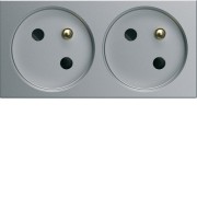 PC dble goul. 2P+T 16A titane - APPAREILLAGE MURAL GALLERY HAGER WXF422T